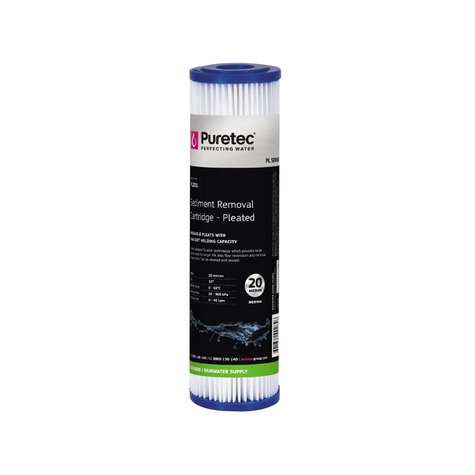 puretec pl201 pleated sediment cartridge standard, 10 inch, 20um Puretec PL201 Pleated Sediment Cartridge Standard, 10 Inch, 20um