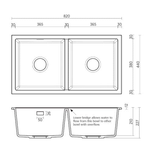 Seima Oros 820 Double Bowl ArqStone Sink Black or White