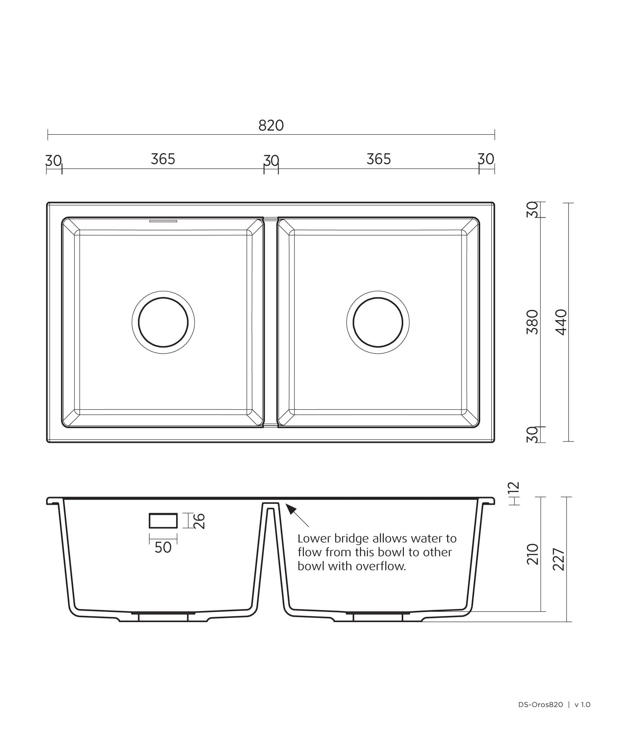 Seima Oros 820 Double Bowl ArqStone Sink Black or White