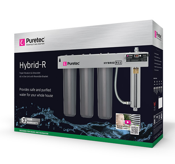 Puretec Hybrid R11 Whole House Triple Stage Filtration With UV Protection, Reversible Mounting Bracket, 120 LPM