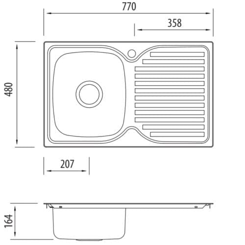 Bassini Single Bowl Sink With Drainer 1Th  Left Hand Bowl