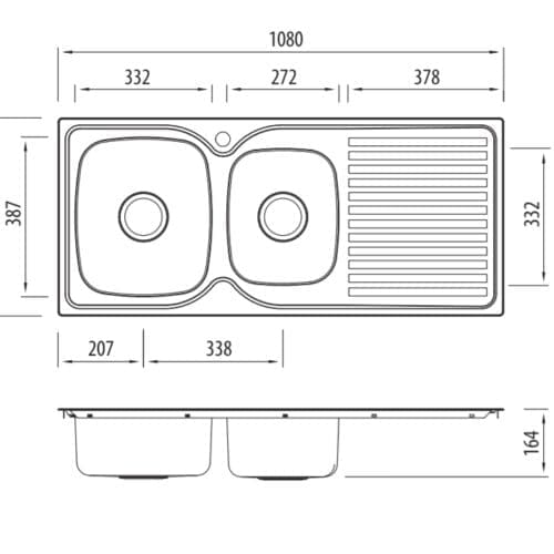 Bassini 1 & 3/4 Bowl Sink With Drainer 1Th Left Hand Bowl