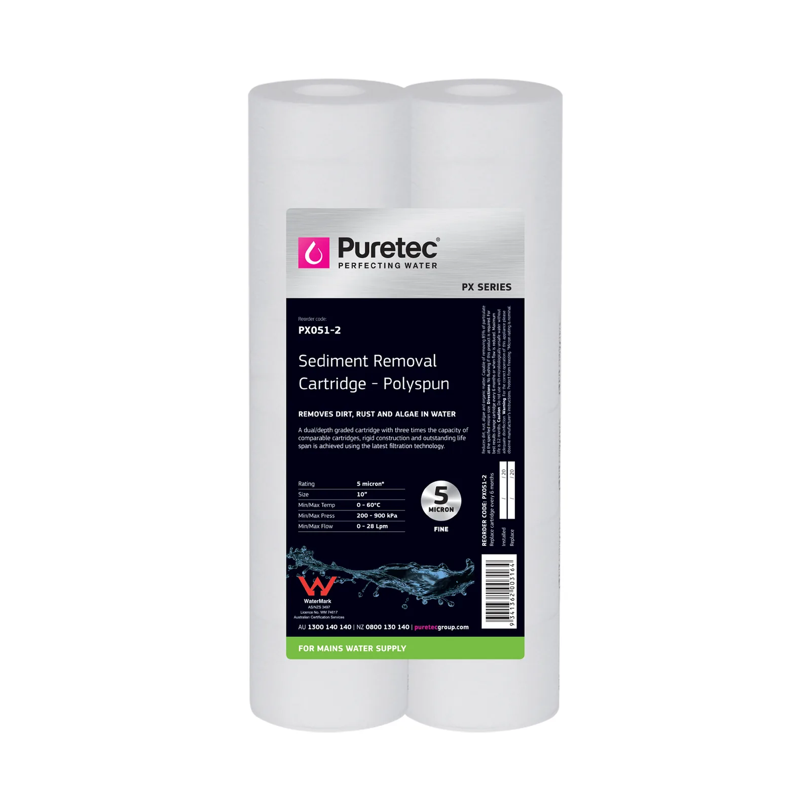 puretec px051 2 twin pack polyspun sediment cartridge Puretec PX051-2 Twin Pack Polyspun Sediment Cartridge