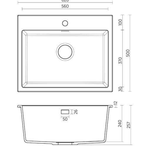 Seima Oros 620 Single Bowl Sink Black 1 Tap Hole 191987