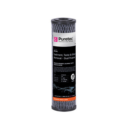 Puretec Dual Purpose Carbon Cartridge, 10 Inch, 10UM DP101