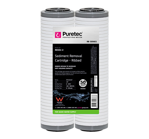 Puretec Rb501-2 Twin Pack Ribbed Sediment Cartridges, 10 Inch, 50 Micron