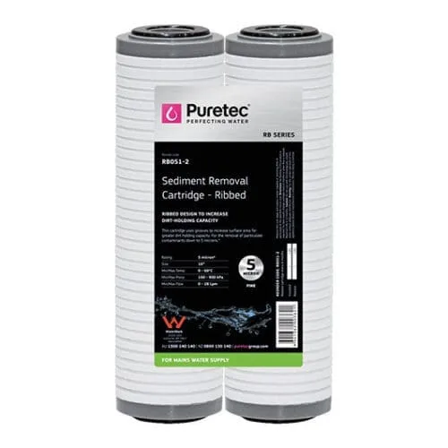 Puretec Rb051-2 Twin Pack Ribbed Sediment Cartridges, 10 Inch, 5 Micron