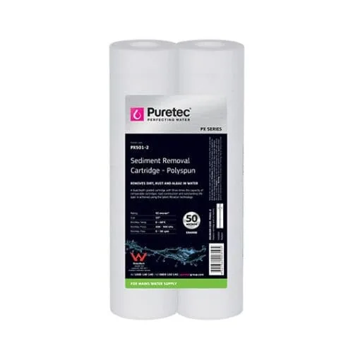 Puretec Px501-2 Twin Pack  Polyspun Sediment Cartridge, 10 Inch, 50 Micron