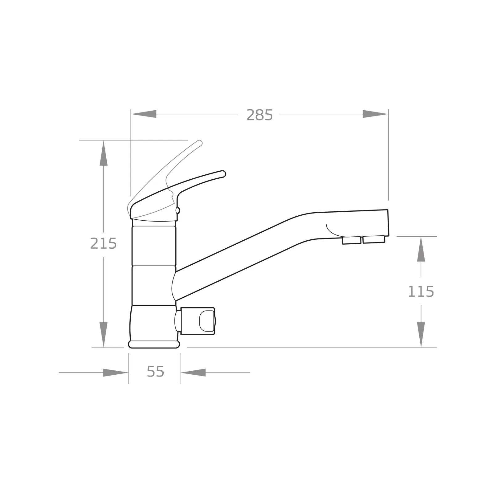 puretec tripla t2 triple action mixer tap only – dimensions Puretec Tripla-T2 Triple Action Mixer Tap only – dimensions