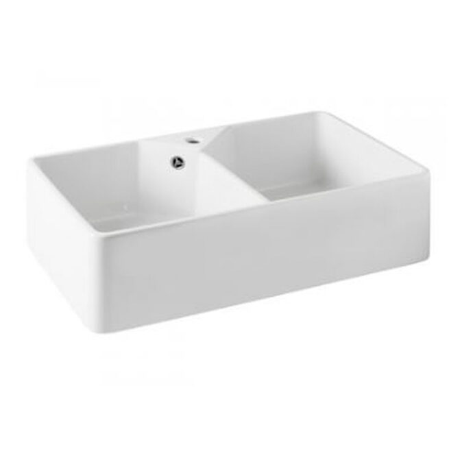 Turner Hastings 7403 Chester 80 x 50 Double Flat Fine Fireclay Butler Sink with Tap hole and Overflow