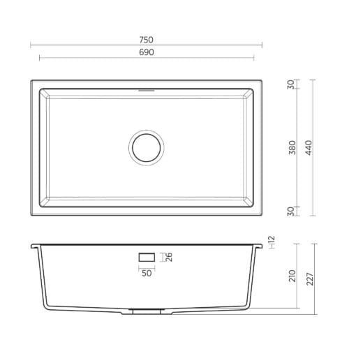 Seima Oros 750 Arqstone sink Black or White