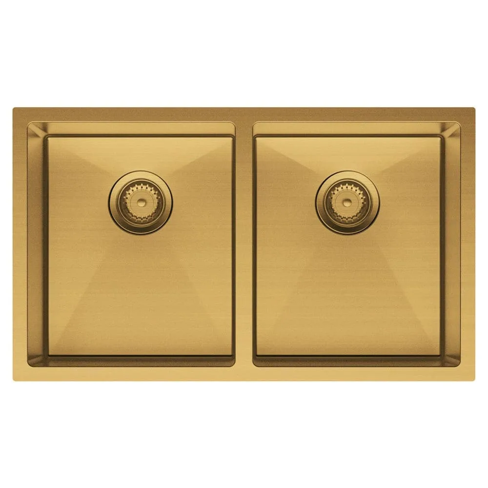 Fienza Hana Double Kitchen Sink - Stainless Steel, PVD Carbon Metal or PVD Rugged Brass Finish