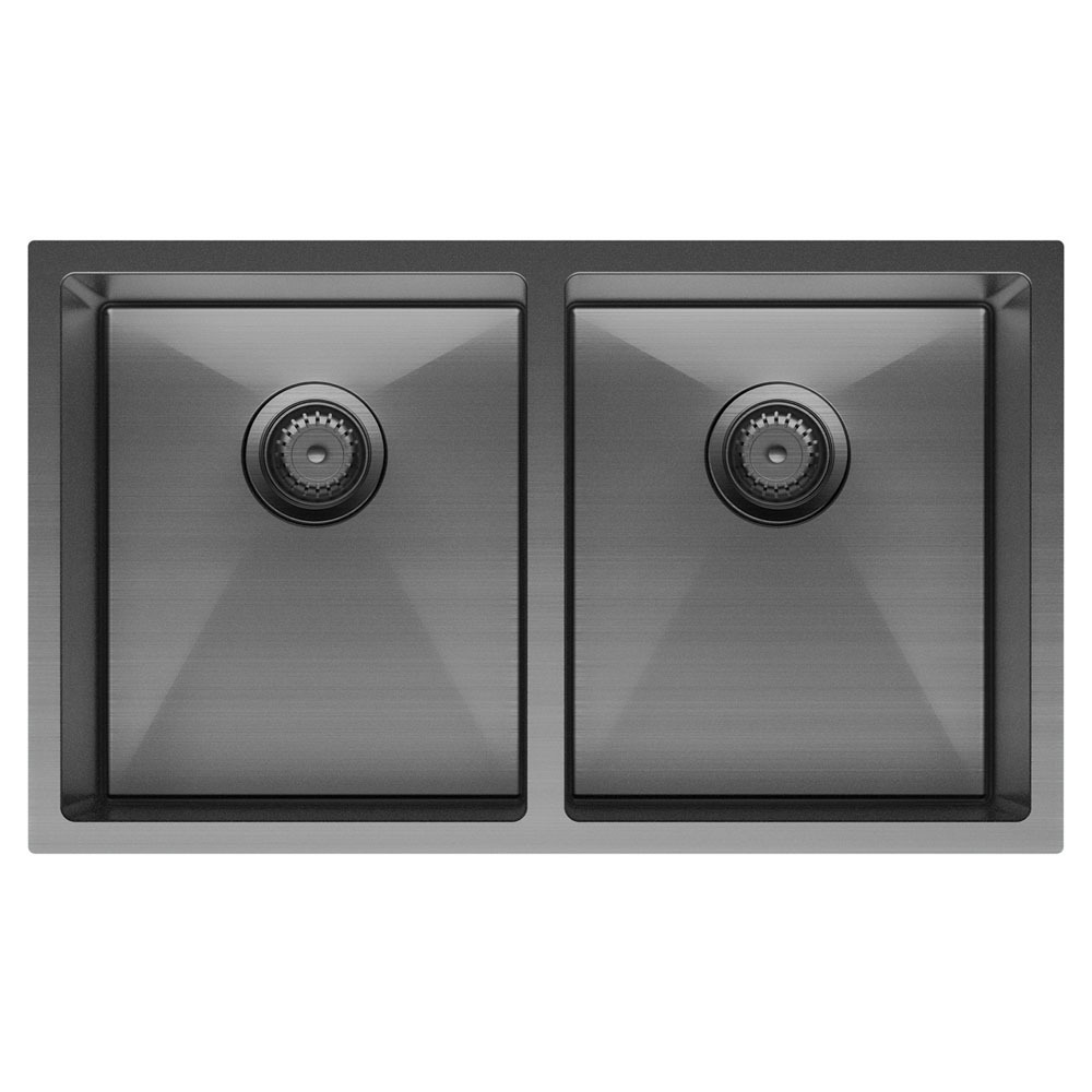 Fienza Hana Double Kitchen Sink - Stainless Steel, PVD Carbon Metal or PVD Rugged Brass Finish