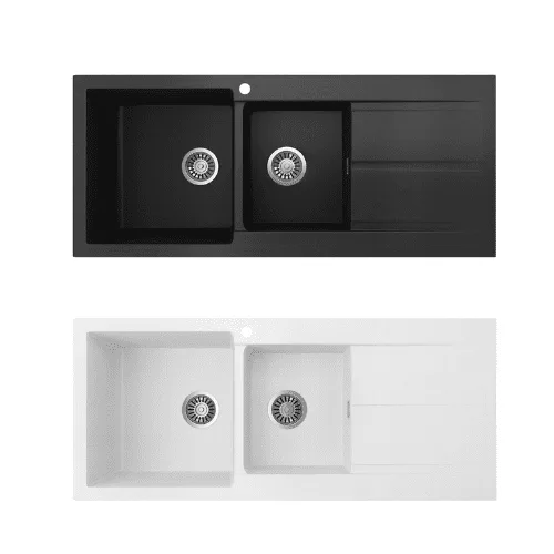 Seima Oros 1160 1 & 3/4 Bowl Arqstone Sink Black or White Seima Oros 1160 Arqstone sink