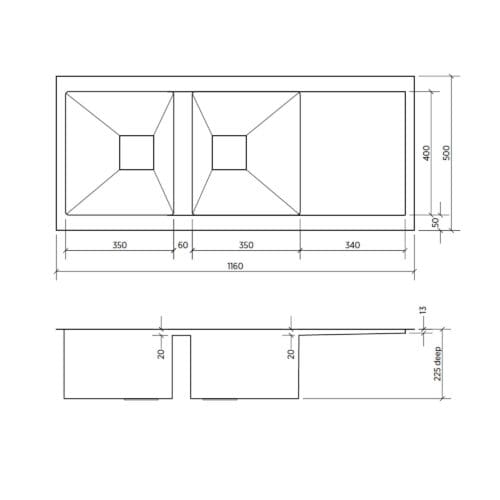 Seima Tetra 1160 Blade Overmount Double Bowl Sink