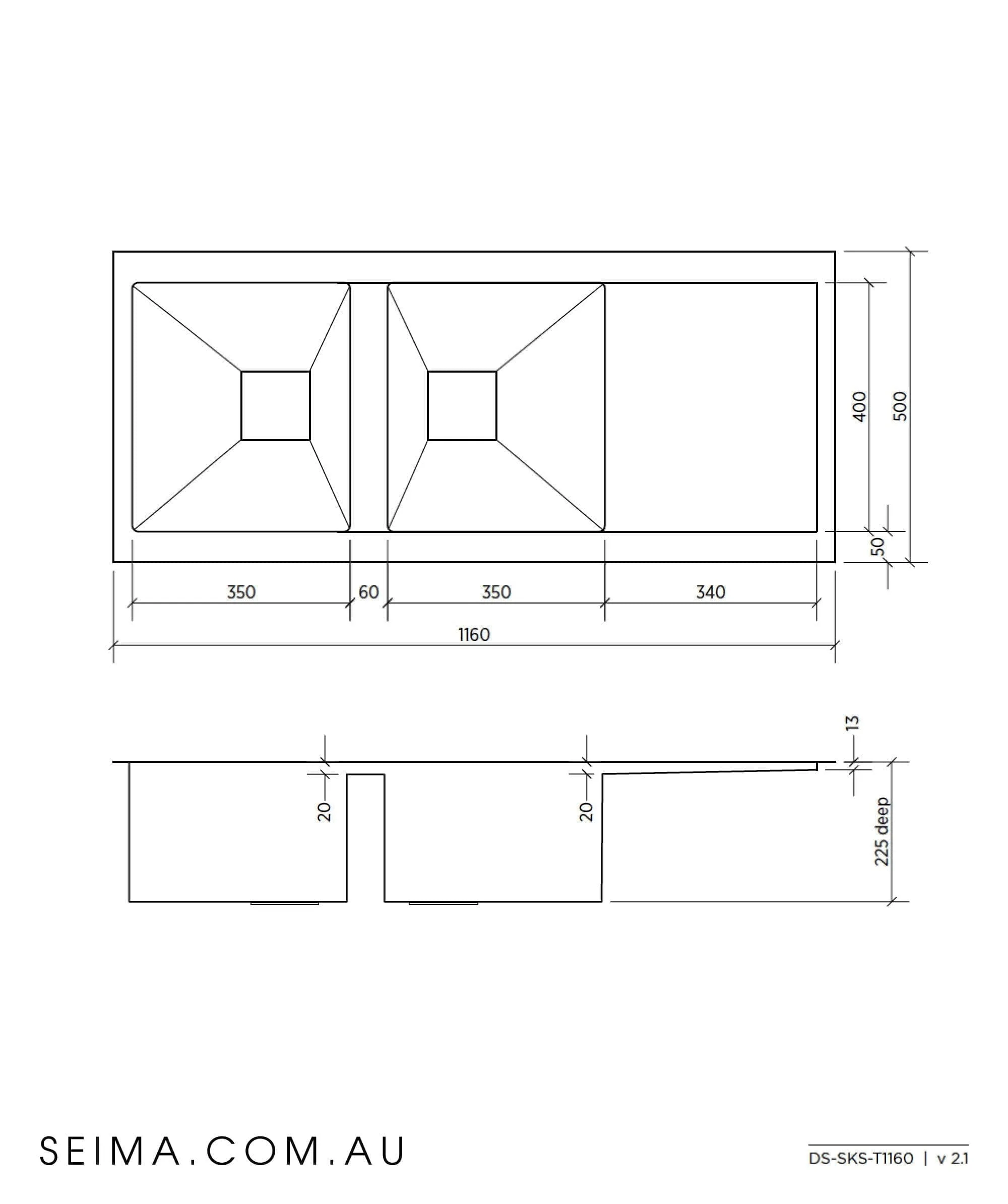 Seima Tetra 1160 Blade Overmount Double Bowl Sink