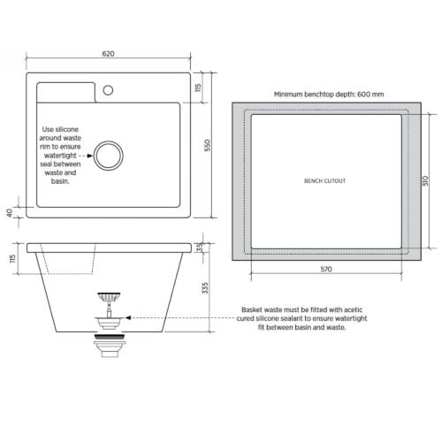 SEIMA EVA 620 CERAMIC LAUNDRY SINK 1TH N/OF