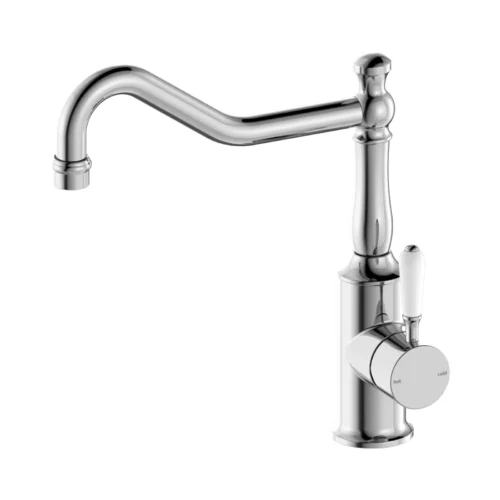 Nero York kitchen mixer with white porcelain lever in chrome