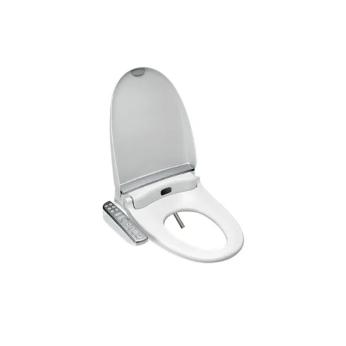Englefield Electronic Bidet Seat – lid open showing side control panel and wand