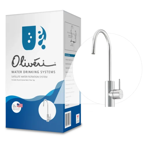 Oliveri FS7025 satellite water filter system with round gooseneck filter tap in polished chrome