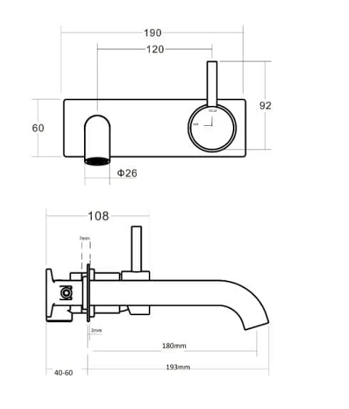 Alder wish wall basin bath mixer spec Alder Wish Wall Basin/Bath Mixer - CLEARANCE - Image 2