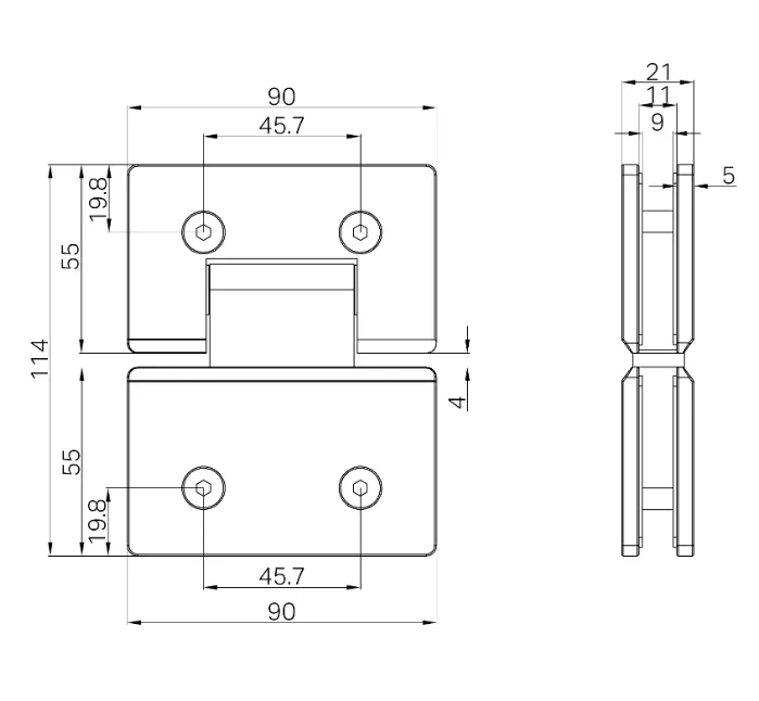 nero 180° glass to glass shower hinge