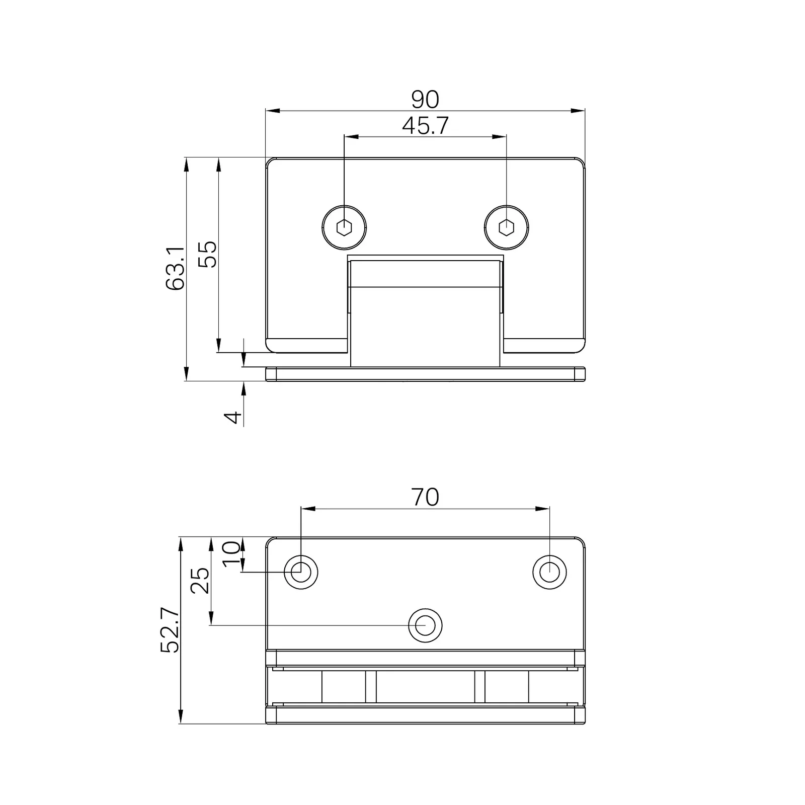 nero 90° glass to wall shower hinge – dimension drawing Nero 90° glass-to-wall shower hinge – dimension drawing