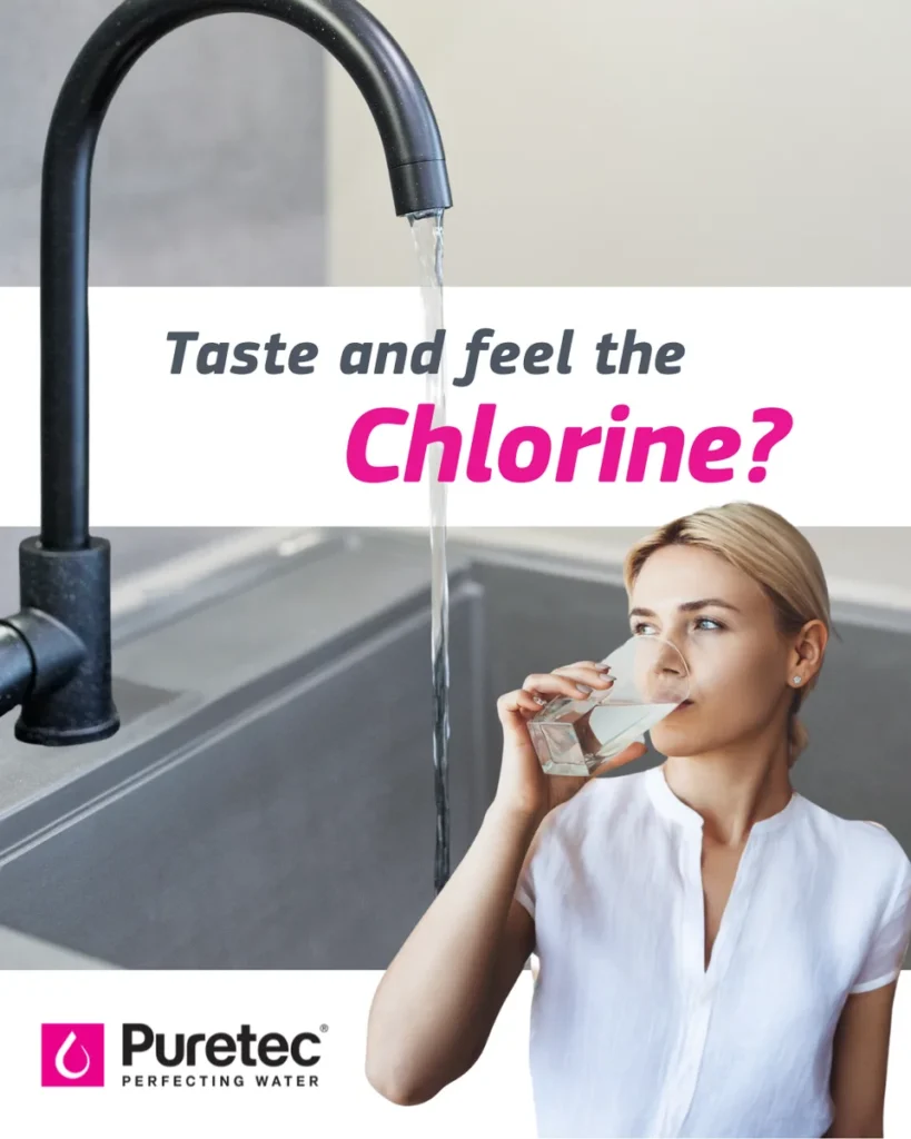 Chlorine Taste and Smell in Tap Water: How to Reduce It Woman drinking a glass of tap water – taste and feel the chlorine